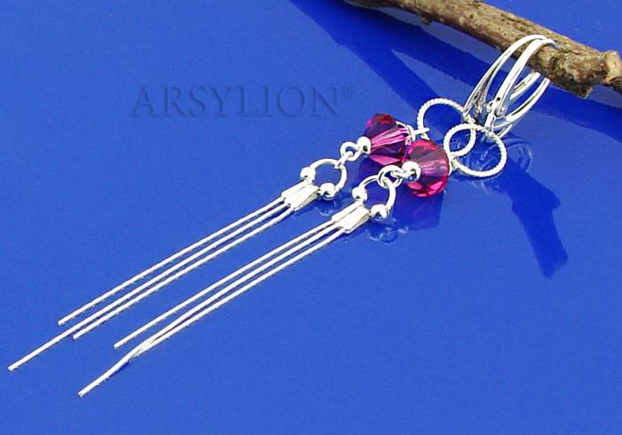 kolczyki z oryginalnymi kryształami fuchsia bicone