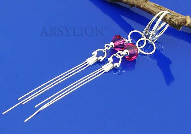 kolczyki z oryginalnymi kryształami fuchsia bicone