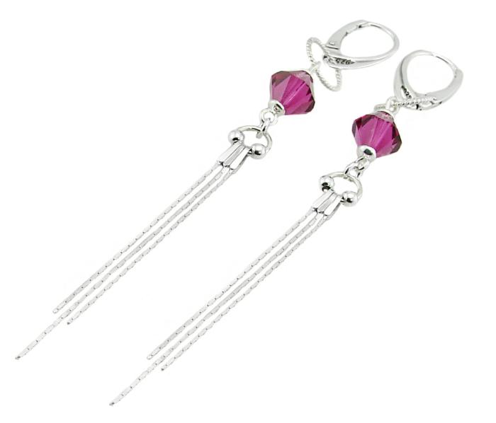 kolczyki z oryginalnymi kryształami fuchsia bicone