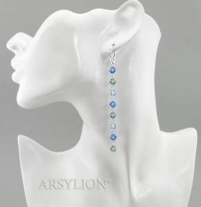 srebrne długie kolczyki z kryształkami sapphire łańcuszki