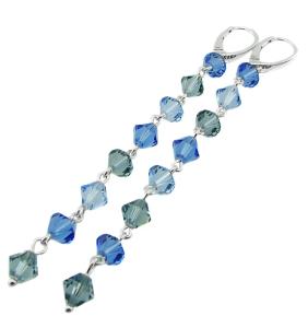 srebrne długie kolczyki z kryształkami sapphire łańcuszki