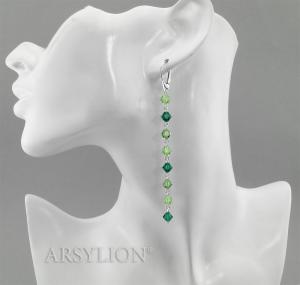 srebrne długie kolczyki z kryształkami emerald peridot erinite łańcuszki