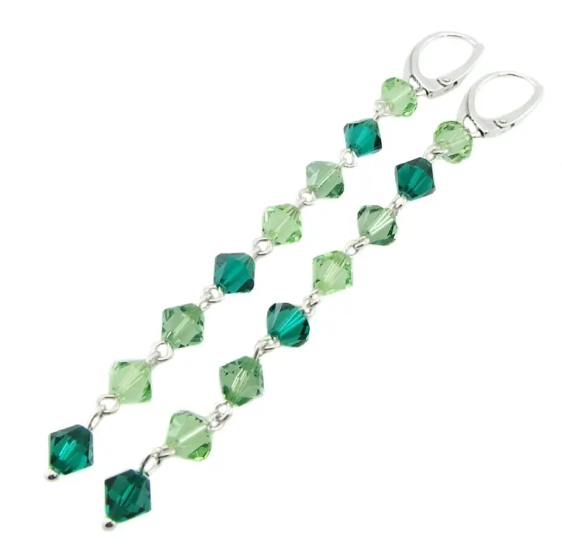 srebrne długie kolczyki z kryształkami emerald peridot erinite łańcuszki