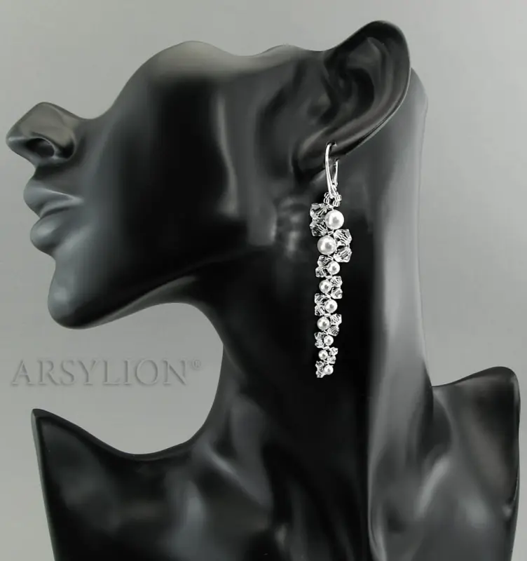 długie kolczyki gałązki perełki white i kryształki crystal