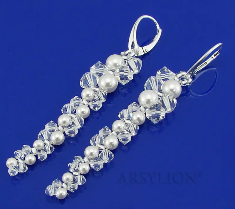 długie kolczyki gałązki perełki white i kryształki crystal
