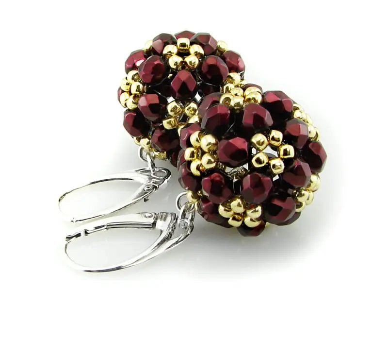 srebrne kolczyk iz koralikami fire polish  heavy metal burgundy