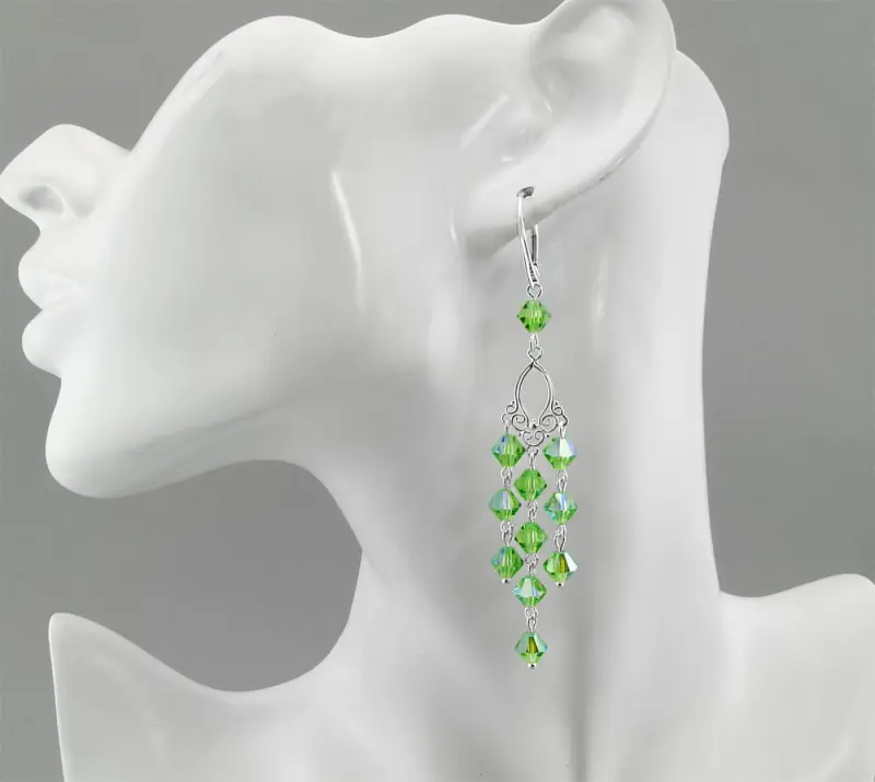 zielone kolczyki błyszcząca peridot glitter filigran srebro