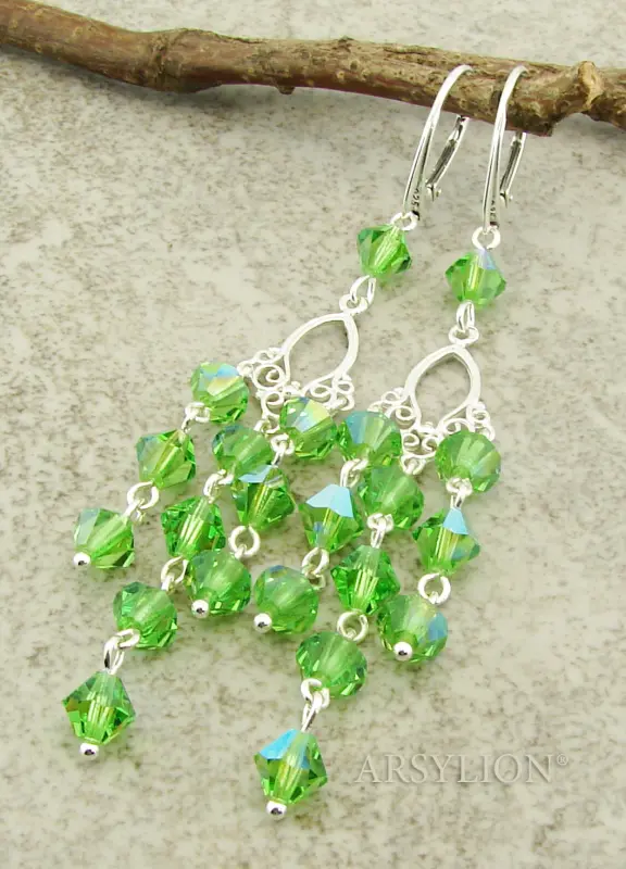 zielone kolczyki błyszcząca peridot glitter filigran srebro