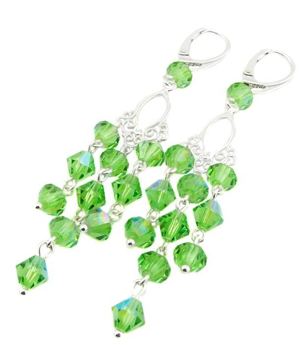 zielone kolczyki błyszcząca peridot glitter filigran srebro