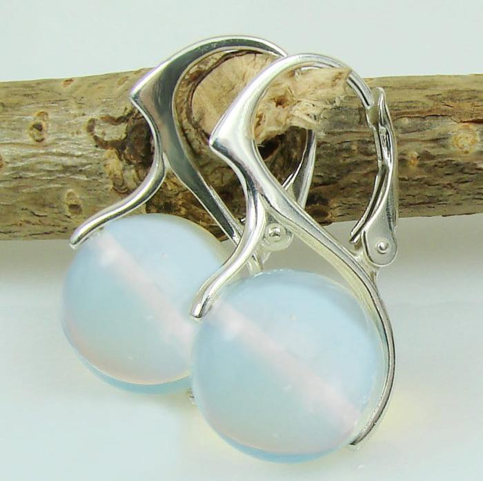 srebrne kolczyki 12mm kule opal