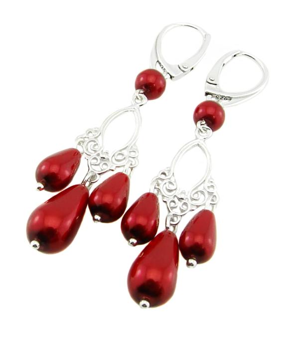 czerwone kolczyki perły PRECIOSA effect red krople