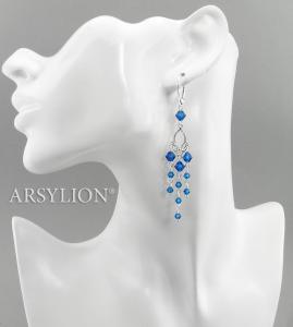 srebrne długie szafirowe kolczyki z oryginalnymi kryształami capri blue