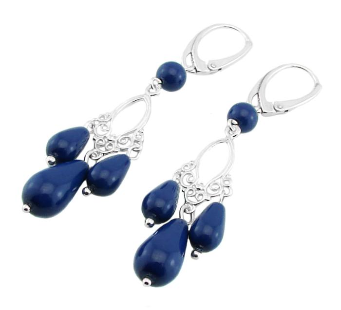 granatowe kolczyki perły PRECIOSA effect navy blue