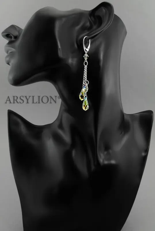 srebrne długie opalizujące kolczyki z oryginalnymi kryształami crystal ab