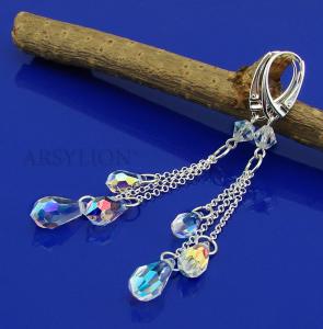 srebrne długie opalizujące kolczyki z oryginalnymi kryształami crystal ab