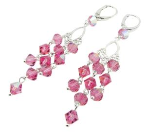 różowe kolczyki błyszczące rose glitter filigran srebro