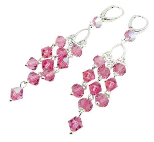 różowe kolczyki błyszczące rose glitter filigran srebro