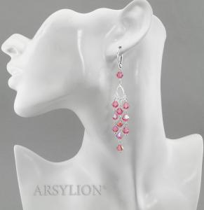 różowe kolczyki błyszczące rose glitter filigran srebro