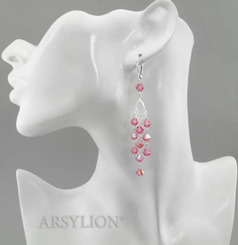 różowe kolczyki błyszczące rose glitter filigran srebro