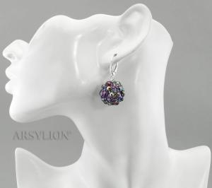 srebrne kolczyki z fioletowymi koralikami fire polish crystal magic purple