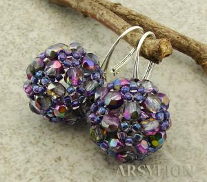 srebrne kolczyki z fioletowymi koralikami fire polish crystal magic purple