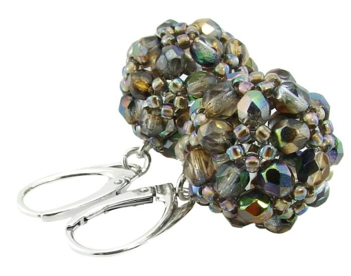 srebrne kolczyki z kolorowymi koralikami fire polish crystal magic copper