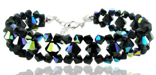 błyszcząca czarna bransoletka z kryształków jet ab