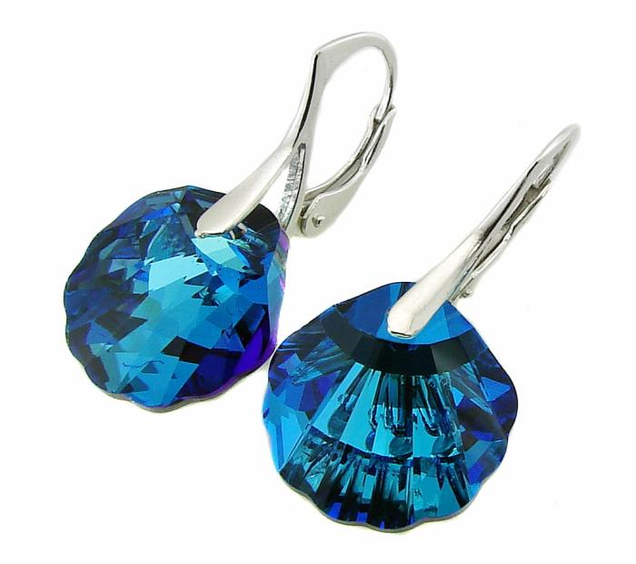 srebrne kolczyki muszelki shell kolor bermuda blue