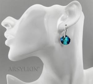 srebrne kolczyki muszelki shell kolor bermuda blue