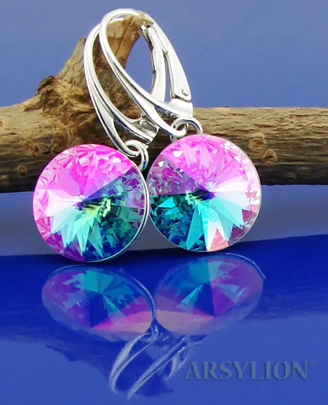kolczyki aquamarine transmission rivoli oryginalne kryształy 14mm