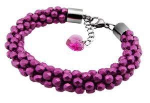 bransoletka fuksja z koralikami fire polish i serduszkiem kryształowym fuchsia