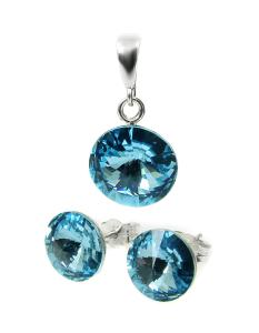 niebieski komplet z oryginalnymi kryształkami rivoli kolor aquamarine