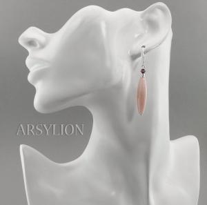 różowo ametystowe kolczyki z kamieniem jadeit różowy i oryginalnym kryształkiem bicone amethyst