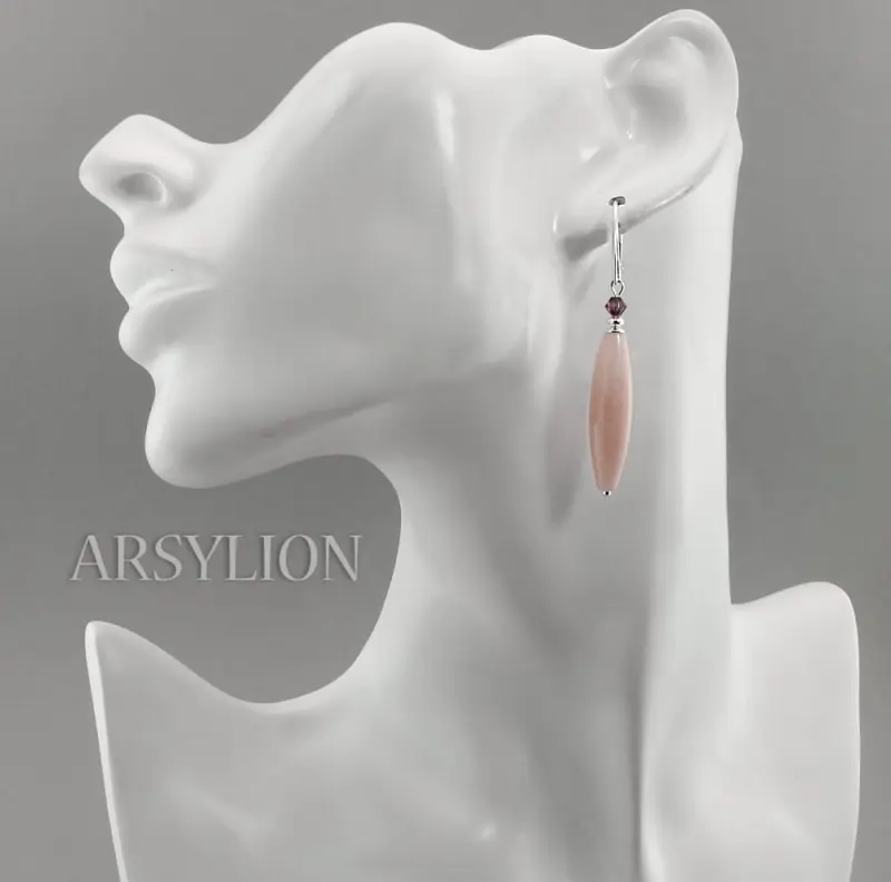 różowo ametystowe kolczyki z kamieniem jadeit różowy i oryginalnym kryształkiem bicone amethyst