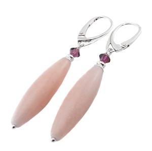 różowo ametystowe kolczyki z kamieniem jadeit różowy i oryginalnym kryształkiem bicone amethyst