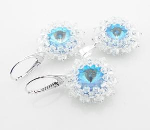 niebiesko kryształowy komplet z oryginalnymi kryształkami rivoli ocean delite i bicone crystal