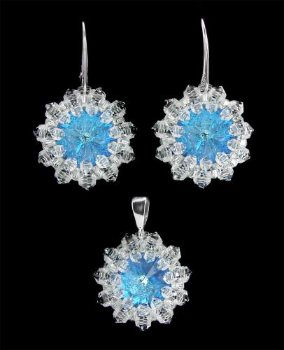 niebiesko kryształowy komplet z oryginalnymi kryształkami rivoli ocean delite i bicone crystal