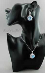 niebiesko kryształowy komplet z oryginalnymi kryształkami rivoli ocean delite i bicone crystal
