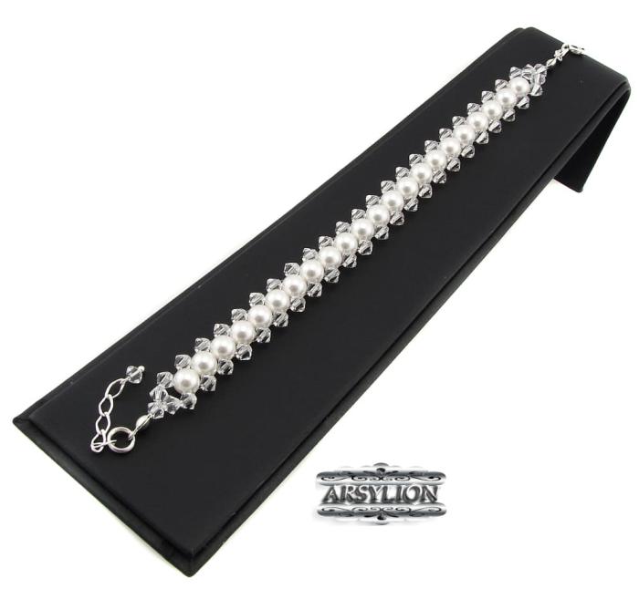 Bransoletka z białymi perełkami i kryształkami Crystal