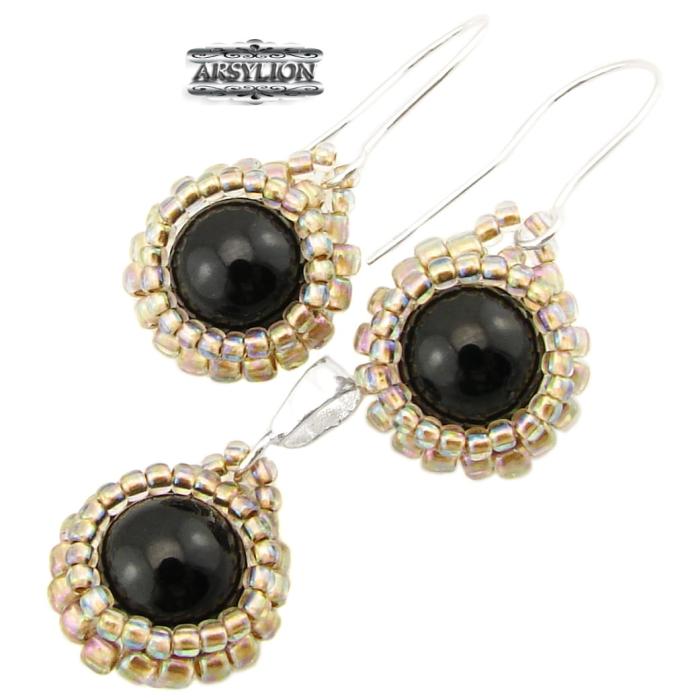 Komplet perła Swarovski Elements Mystic Black