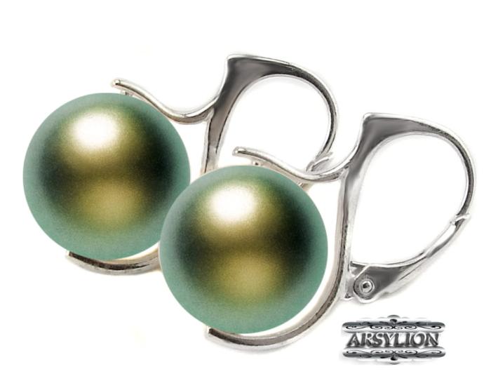 Kolczyki perła Swarovski Elements Pearlescent Green