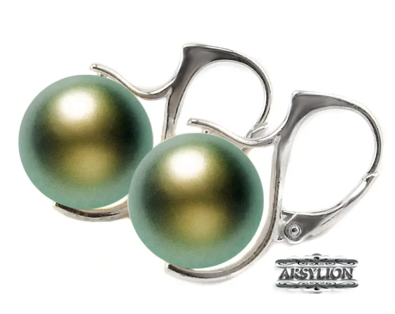 Kolczyki perła Swarovski Elements Pearlescent Green