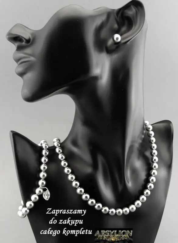 Komplet perła Swarovski Elements Light Grey