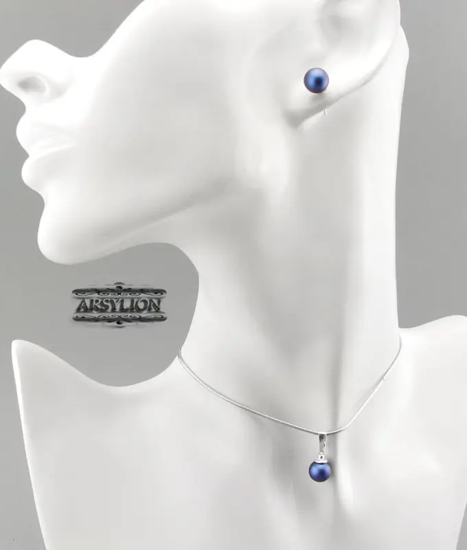 Komplet perła kryształ Swarovski Elements Iridescent Dark Blue