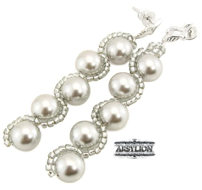 Kolczyki perła Swarovski Elements Light Grey